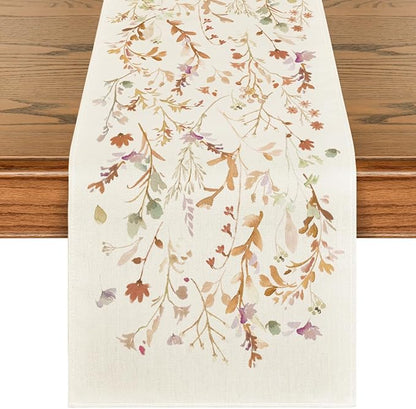 Artoid Mode Floral Leaves Fall Table Runner, Wild Flowers and Grasses Seasonal Autumn Kitchen Dining Table Decoration for Home Party Decor 13x36 Inch