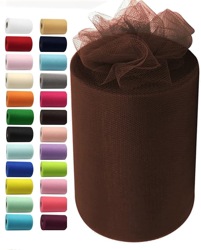 Brown Tulle Fabric Rolls 6 Inch by 100 Yards (300 feet) Fabric Spool Tulle Ribbon for DIY Brown Tutu Bow Baby Shower Birthday Party Wedding Halloween Decorations Christmas Craft Supplies