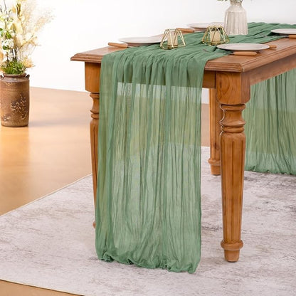 MLMW 4 Pack Sage Green Table Runner Cheesecloth Boho Gauze Rustic Cheese Cloth Table Runner 160 inch Sheer 13.3ft for Wedding Party Baby Bridal Shower Birthday