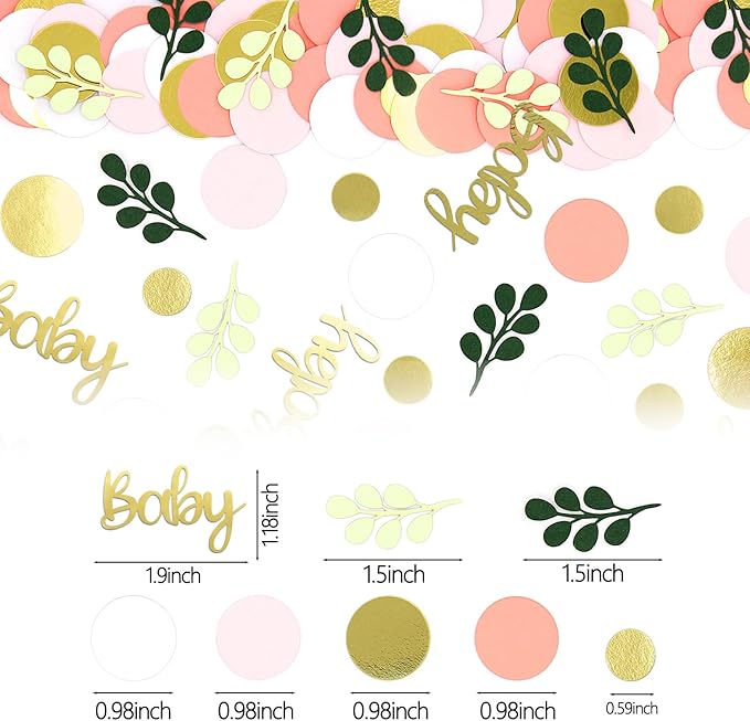 300PC Pink and Sage Green Girl Baby Shower Decorations Greenery Baby Shower Confetti Eucalyptus Dots Table Scatters for Girls Gender Reveal Birthday Decor