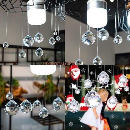 Crystalsuncatcher 10pcs Crystal Glass Ball Chandelier Prisms Pendants Parts Rainbow Crystal Suncatcher DIY Parts (20mm,Clear)