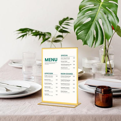 20 Pack Gold Acrylic Sign Holders 4x6 Inch, Double Sided Vertical Stand Clear Picture Frames, Table Menu Display Holders for Wedding Table Numbers, Restaurant Signs, Party and Office Photos