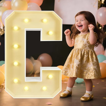 Marquee Light Up Letters: 3FT Large Decorative Signs for Party Decorations Baby Shower Birthday Wedding Engagement Anniversary, 3 Feet Tall Pre-Cut DIY Foamboard Letter C - Easy to Assemble