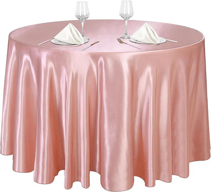Ruisita 120 Inches Round Satin Tablecloths Rose Gold Overlay Round Satin Table Cover Bright Silk Tablecloth Smooth Fabric Tablecloth for Wedding Banquet Table Decoration