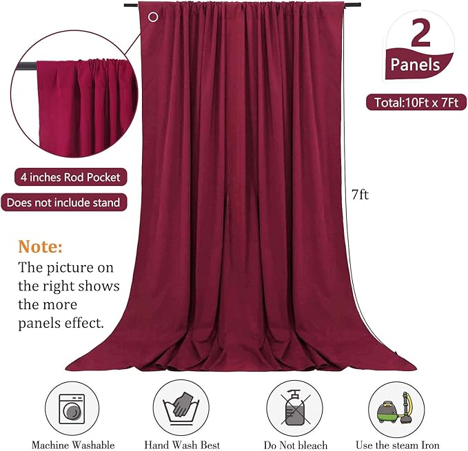 10 x 7 Feet Burgundy Backdrop Curtain for Partie, Background Curtains for Photoshoot, Birthday, Wedding, Halloween, Thanksgiving, Christmas, New Year Party Decorations 5Ft x 7Ft, 2 Panels
