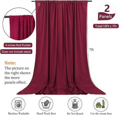 10 x 7 Feet Burgundy Backdrop Curtain for Partie, Background Curtains for Photoshoot, Birthday, Wedding, Halloween, Thanksgiving, Christmas, New Year Party Decorations 5Ft x 7Ft, 2 Panels