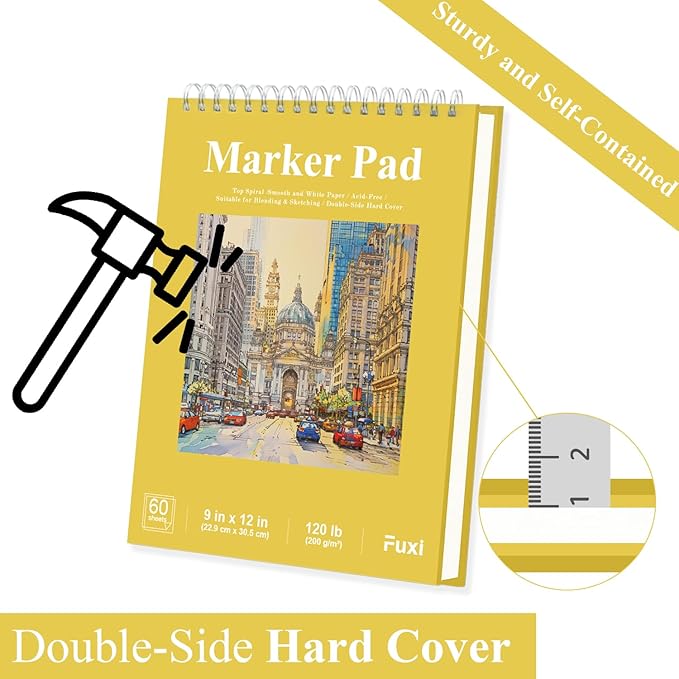 Marker Paper Sketchbook, 9"X12" Alcohol Marker Paper, 60 Sheets (200gsm/ 120lb) Marker Sketchbook Bleedproof, Professional Art Supplies for Adults & Teens.