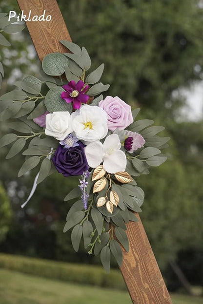 Faux Flower Swag Set of 2 for Wedding Welcome Signs Floral Swag Wedding Reception Ceremony Signs Decor (Lavender & Cream)
