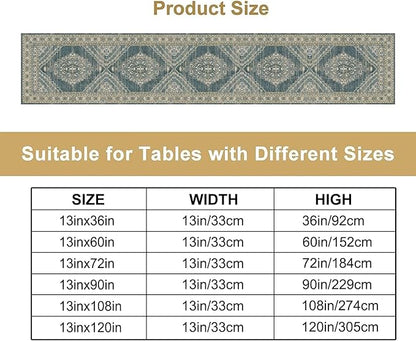 Boho Floral Vintage Table Runner, Blue Teal Retro Flower Rustic Country Farmhouse Pattern for Home Kitchen Table Decor Dining Coffee Room Party Decor 13x36in