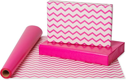 American Greetings Reversible Wrapping Paper Jumbo Roll for All Occasions, Pink and Chevron (1 Jumbo Roll, 175 sq. ft.)