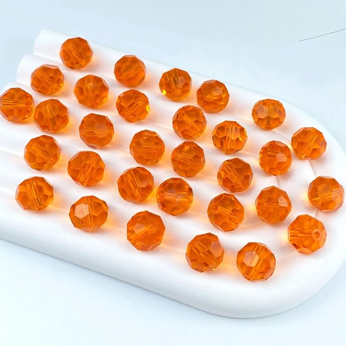 400 PCS 4mm Crystal Glass Beads Round Multiple Faceted Loose Spacer Glass Beads for DIY Handcrafte Bracelet Necklace Earring Jewelry Making(Tangerine)