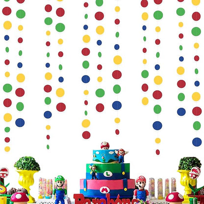Super Mario Party Decorations Circle Dot Garland Red Blue Yellow Green Hanging Paper Polka Dot Streamer for Birthday Baby Shower Wedding Bridal Shower Carnival Circus Clown Fiesta Party Supplies