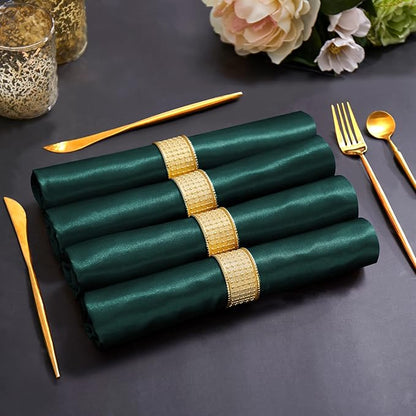Horbaunal 16 Pack Forest Green Satin Napkins 17 x 17 Inch, Square Soft Table Dinner Napkins, Silky Cloth Napkins Table Decoration for Weddings Banquets Parties