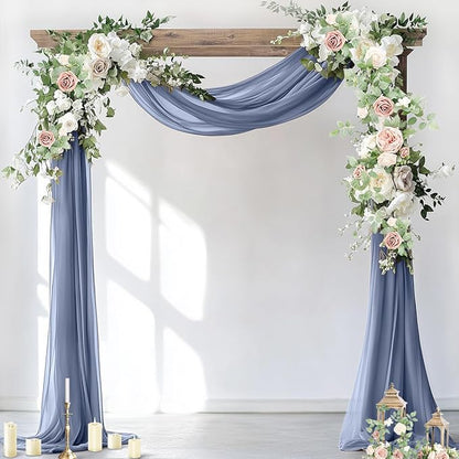 Socomi Wedding Arch Draping Fabric 2 Panels 29" x 19Ft Dusty Blue Sheer Chiffon Curtain Drapes 6 Yards for Wedding Ceremony Birthday Party Decoration