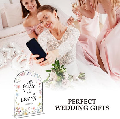 Cards And Gifts Sign, Arch Acrylic Wedding Sign, 5x7 Inch, Wedding Sign Decoration for Wedding Reception & Event Party Table, Bridal Shower Baby Shower Favors for Guests (Flower)