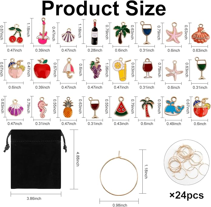 Wine Glass Charms Wine Charms for Stem Glasses Glass Markers Identifiers Tags for Christmas Tasting Party Favors Decorations