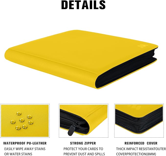 Premium 1000+ Pockets Card Binder,16 Pockets Trading Card Binder Ringless Side Loading Trading Card Album Folder for TCG -Yellow