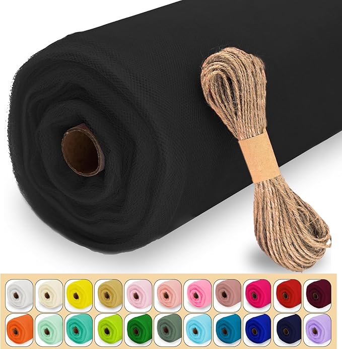 Black Tulle Fabric Roll, 54" x 40 Yards (120FT) Tulle for Halloween Decoration DIY Tutu Party Backdrop Baby Shower Table Skirts Gift Wrapping