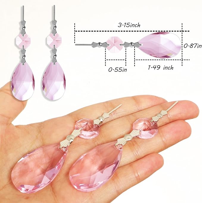 10pcs Crystal Prisms Chandelier Pink Ornament Pendants Rainbow Maker 38mm Drop Prism Hanging Prisms for Wedding Party Chrismtmas Decoration DIY Jewelry