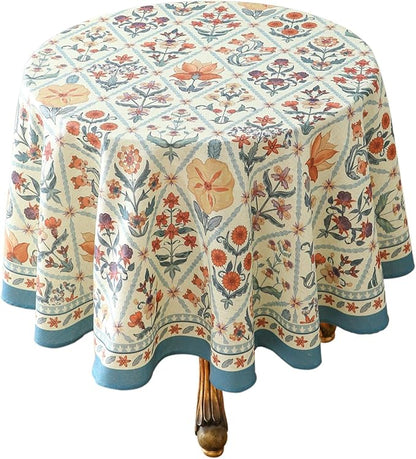 ISAENNE Designer Linen Elegant Round Tablecloth,Colorful Floral Bohemian Table Cloth,Wrinkle Resistant Decor Tablecloths for Dining Thanksgiving Kitchen Christmas,Diameter 67"-Floralsea A