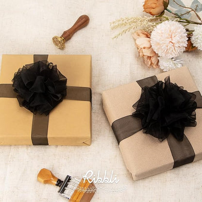 Ribbli Black Sheer Organza Ribbon,1-1/2 Inches x Continuous 50 Yard Use for Gift Wrapping,Bouquet Wrapping,Wedding Decoration,All Crafting and Sewing
