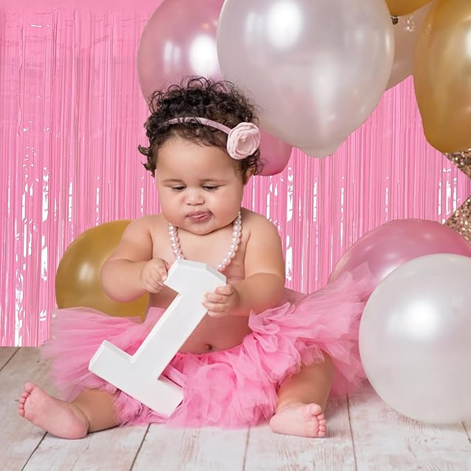 2 Pack Foil Curtain Pink Backdrop Streamers Metallic Tinsel Fringe Curtains Photo Booth Props for Birthday Wedding Engagement Bachelorette Christmas Holiday Celebration Party Decorations