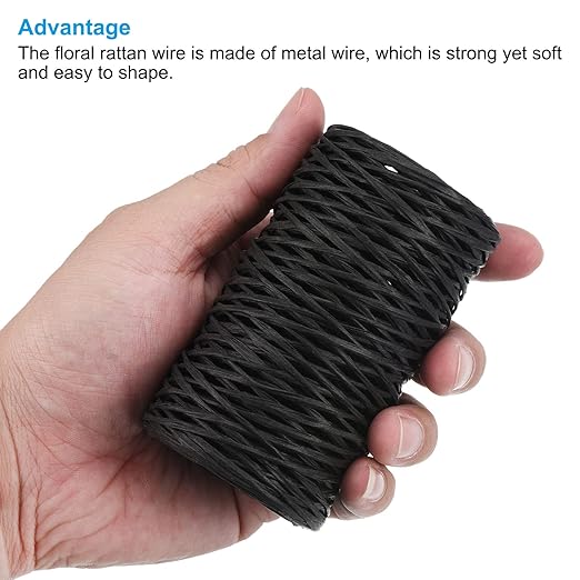PATIKIL 164 Feet Floral Bind Wire Wrap Twine, 1mm Florist Wire Iron Wire Paper Covered Vine Wrapping Binding Wire for Flower Bouquets, Black