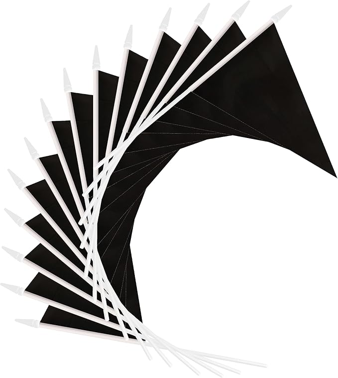 12 Pack Black Pennant Flags Small Mini Hand Held Solid Color Pennant On Sticks Flags with 12.6"Solid Pole & Spear Top,Party Events Celebration,School,Grand Opening,Kids Birthday,Sports Clubs,Flower Pot