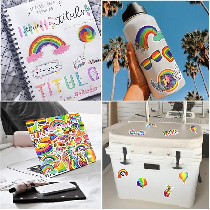 QTL Rainbow Stickers for Kids Pride Stickers for Water Bottles Laptop LGBT Waterproof Vinyl Packs 50Pcs
