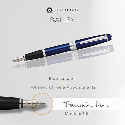 Cross Bailey Refillable Fountain Presented in a Premium Gift Box - Medium Point, Black Ink, Blue