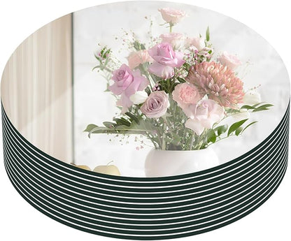 VASUHOME 10" Round Mirror Centerpieces for Tables, Glass Mirror Tray Set for Wedding and Party Decorations, Circle Mirror Plates with Smooth Edge and Cushioned Feet, 2mm Thick