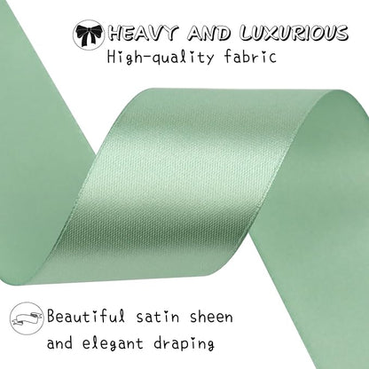 Sage Green Solid Satin Ribbon 1-1/2 Inch 50 Yards Solid Polyester Fabric Ribbon for Gift Wrapping Wedding Christmas Baby Shower Birthday Party Decoration Handmade Immortal Flower Craft