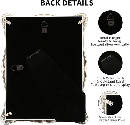 8 x 10'' Premium Alloy Silver Photo Frame with 5x7'' Mat - Luxury Hi End Display Picture Frames 5x7'' with Black Velevt Back