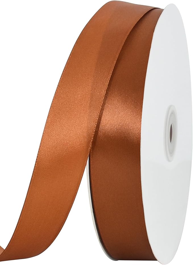 TONIFUL 1 Inch x 100yds Copper Brown Satin Ribbon, Thin Solid Color Satin Ribbon for Gift Wrapping, Crafts, Hair Bows Making, Wedding Party Decoration, Invitation Cards, Floral Bouquets, Christmas