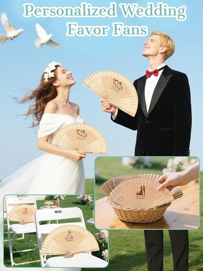 20Pcs Personalized Folding Hand Fans Custom Engraved Summer Wedding Fans,Personalized Wooden Fans Party Favor Bridal Shower Gifts for Guests