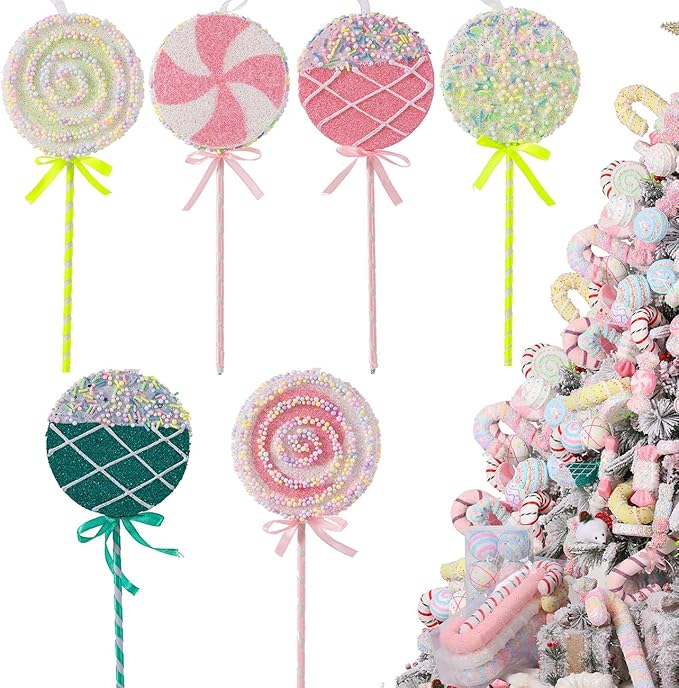 LANGXUN 6pcs Lollipop Candy Land 2025 Xmas Birthday Party Wedding Suppiles Decoration, Hanging Candy Cane Christmas Tree Décor, Christmas Decorative Hanging Ornaments Crafts