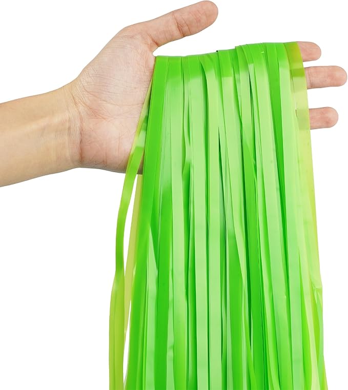 Lime Green Streamers Party Backdrop - GREATRIL Tinsel Curtain for St Patrick's Day/Frog/Wizard - 3.2ft X 8.2ft - 2 Packs