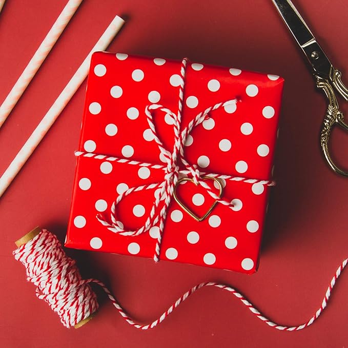 WRAPAHOLIC Reversible Wrapping Paper - Mini Roll - 17 Inch X 33 Feet - Red and Polka Dot Design for Birthday, Holiday, Wedding, Baby Shower