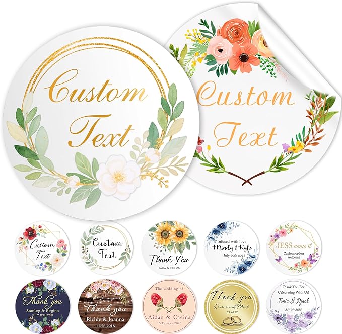 Custom Personalized Stickers Label for Wedding Favors Business Logo Birthday Party Customized Sticker Vinyl Labels Customize Gift Label Stickers 50-1000 Pack