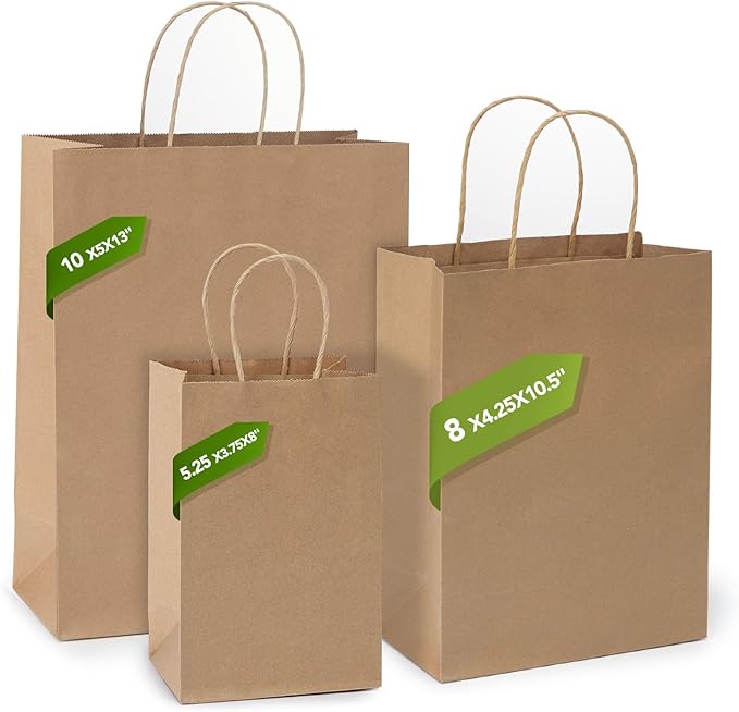 MESHA Kraft Gift Bags 200 Pack 5.25x3.75x8 Inch Small Brown Paper Bags with Handles Bulk for Small Business,Birthday,Party,Wedding,Retial,Shopping Bag