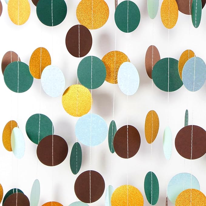 Sage-Green Gold Brown Party Decorations - 52FT Paper Streamers Gender Neutral Baby Shower Bridal Shower Garland Boho Birthday Rustic Decoration Woodland Theme Decor HongTongTong