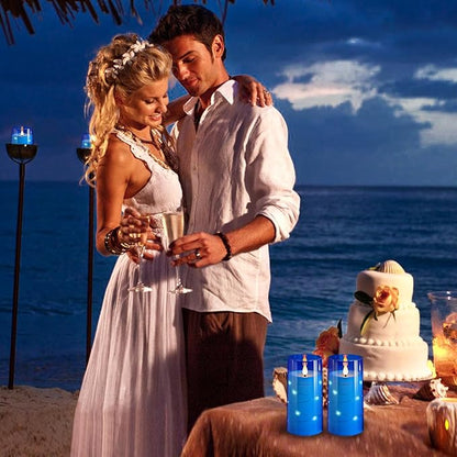 NURADA 3"x6"Flickering Flameless Candles: Built-in Star String 3D Wick Battery Operated LED Candles with Remote and Timer for Wedding Valentine's Day Decor, Blue 2 Pack