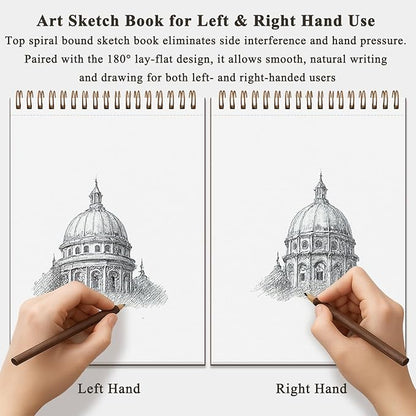 9"X12" Sketch Book Bulk, Top Spiral Bound Sketch Pad, 3 Pack 100 Sheets Each (68lb/100gsm), Acid Free Art Sketchbook Artistic Drawing Painting Writing Paper for Kids Adults Beginners Artists
