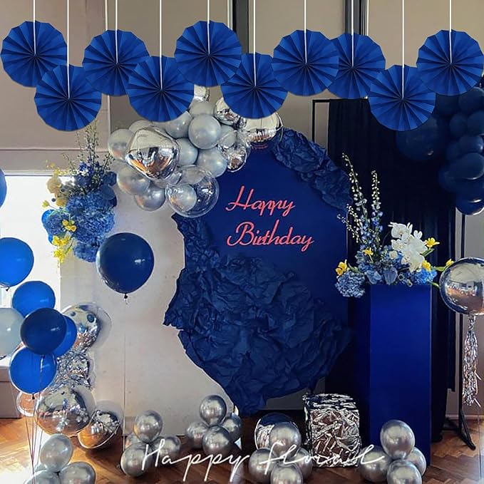 Blue Birthday Decorations,DIY Blue Paper Fans Hanging Decoration ,Party Decorations for Adults 8in, Royal Blue Birthday Decorations,Baby Shower Decorations 30 Color DIY Set (Navy Blue)