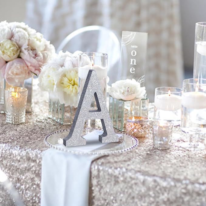 TONIFUL 8 Inch Silver Glitter Letter A Table Centerpiece A-Z Silver Birthday Party Decorations,Silver Alphabet A for Birthday,Chrismas,Graduation,Bridal Shower,Wedding,Anniversary Party Supplies