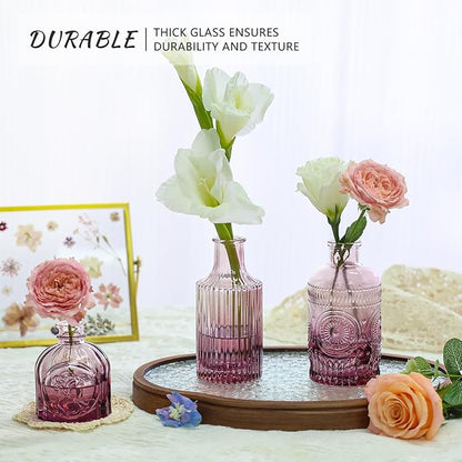 12pcs Glass Bud Vase Set, Small Purple Flower Vases for Centerpieces in Bulk, Mini Vintage Vase for Wedding, Home,Table Decoration