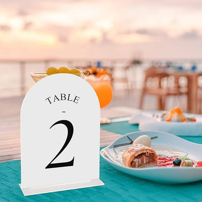 JOYIT Arch Wedding Table Numbers 1-10 with Stands – Double-Sided Printed 5" X 7" Acrylic Signs with White Background and Black Text, Perfect for Wedding Receptions, Parties, Anniversaries, and Events