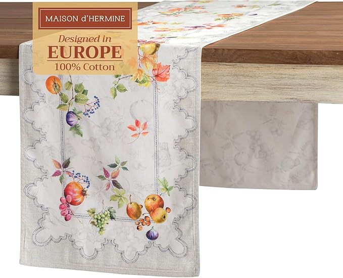 Maison d' Hermine Table Runner 100% Cotton Double Layer Table Runners 108 inches Long for Thanksgiving Christmas Decorations Home Kitchen Dining Party Wedding (Fruit D'Hiver, 14.5" x 108")