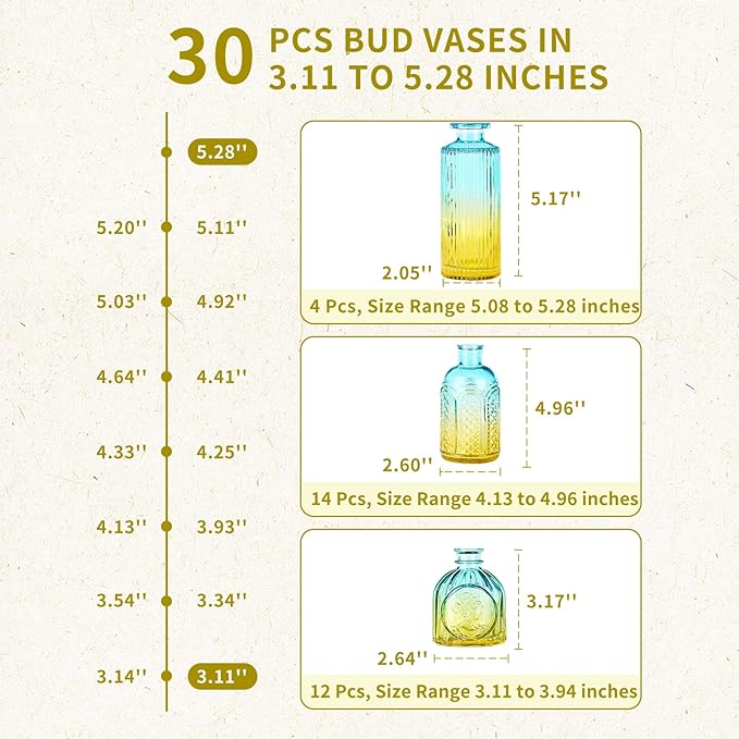 Glass Bud Vases in Bulk Set of 30 Pcs,Small Glass Vases for Flowers as Wedding Centerpieces for Tables,Clear Flower Vases Suitble for Wedding Decorations,Home Decor (Yellow Green, 30 pcs)
