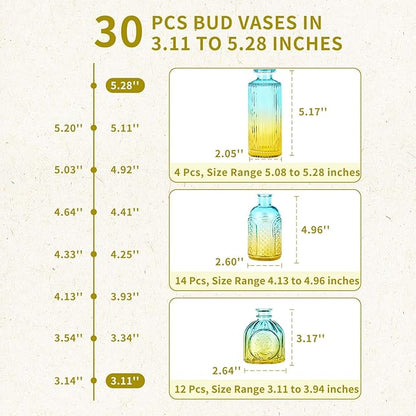 Glass Bud Vases in Bulk Set of 30 Pcs,Small Glass Vases for Flowers as Wedding Centerpieces for Tables,Clear Flower Vases Suitble for Wedding Decorations,Home Decor (Yellow Green, 30 pcs)